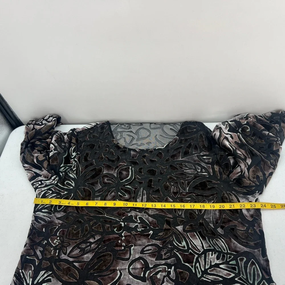 Additions by Chico's Size 3 US XL Black Brown Floral Burnout Velvet Tunic Top - Picture 5 of 10